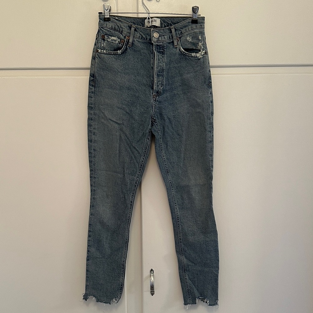 EUC Agolde Nico Midwash Raw Hem Skinny Jeans Button Fly
